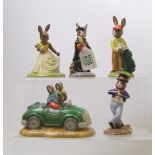 Royal Doulton Bunnykins figures to include: DB259 Town Crier, DB260 Day Trip, DB261 Horn piper, DB