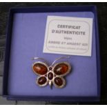 Silver Amber Butterfly Broach: