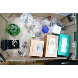 A mixed collection of items to include: boxed glass paperweights, decorative glass items etc