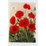 Tubelined Pottery Plaque: with Poppy Decoration, table stand fitting , 30 x 20cm