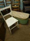 Lloyd loom style blanket box: together with a white painted chair (2 )