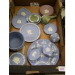 A collection of Wedgwood Jasperware items to include: planter, vases, pin dishes etc