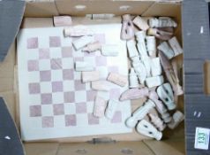 African Marble Red and Cream Tribal Chess Set: with Marble Board