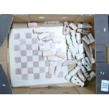 African Marble Red and Cream Tribal Chess Set: with Marble Board