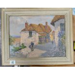 Framed Oil on Board of Cornish Sea Side Village: signed J Seaton, 29 x 39cm