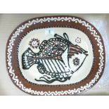 Studio Ware Slip finished platter with fish decoration: maker mark to rear , diameter 40cm widest