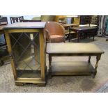 An oak veneered hi-fi cabinet and matching coffee table.