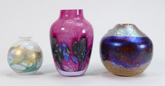Three art glass vases; height of tallest 12cm