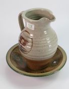 Molly Perry studio pottery jug: together with a signed studio pottery bowl. Height of jug 27cm,