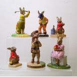 Royal Doulton Bunnykins figures to include: DB427 On the fairway, DB442 William listening