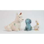 Beswick seated dog 286: together with a small blue seated dog 454 and a duck with ladybird on the