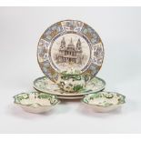 Masons chartreuse patterned items to include: lidded bowl, plates, small dish etc