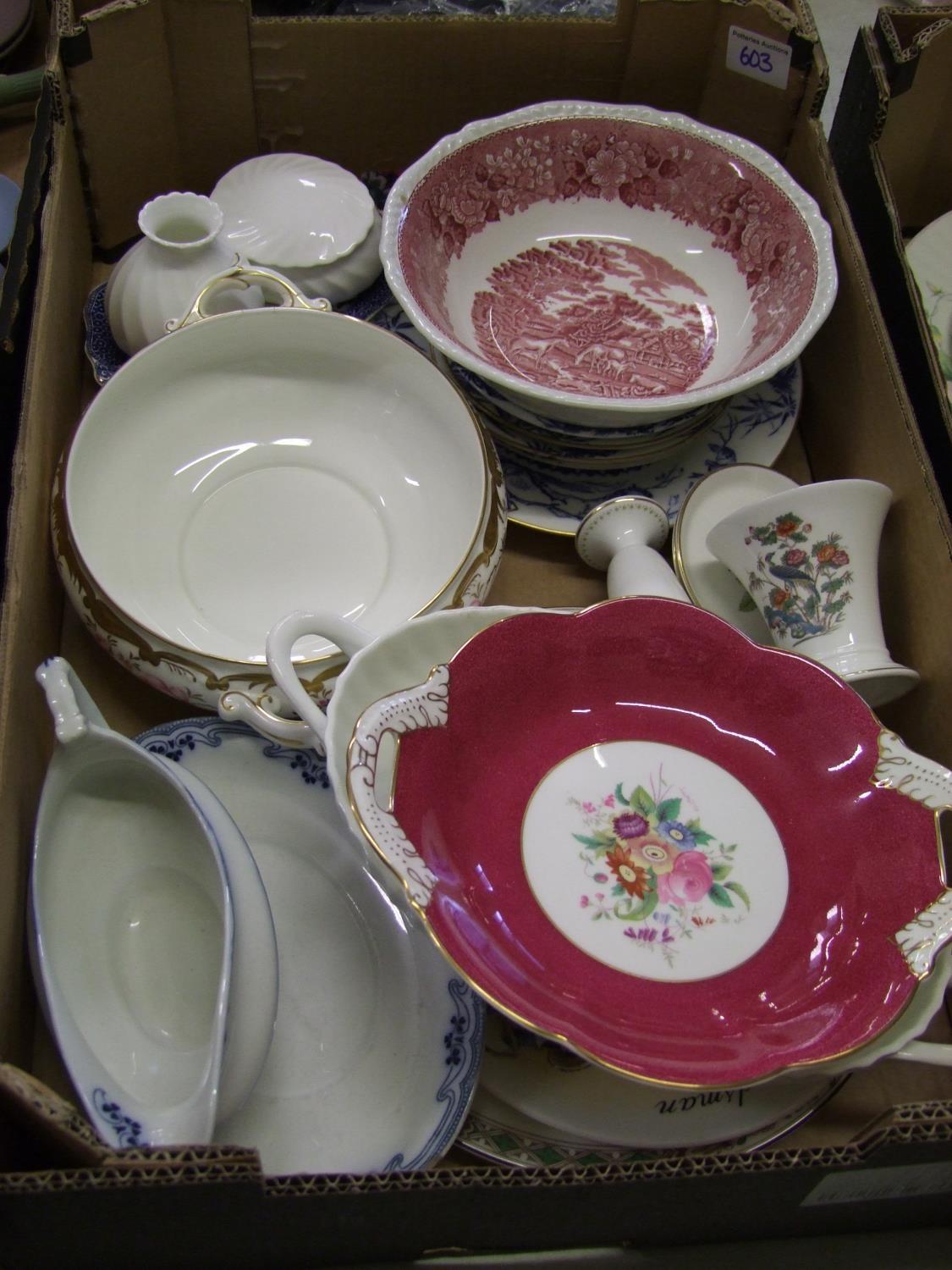 A mixed collection of item to include: Coalport floral decorated items, Wedgwood dish etc