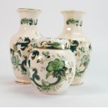 Masons chartreuse items to include: pair of vase & ginger jar, height of tallest 20cm(3)
