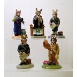 Royal Doulton Bunnykins figures to include: DB369 Pilot, DB374 Barrister, DB378 Plumber, DB382 Air