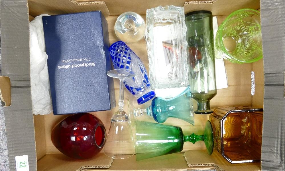 A mixed collection of item to include: Art Glass, Boxed Wedgwood Glass Christmas Goblet, Art Deco