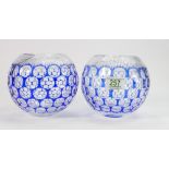 Pair Bohemian Cobalt Blue Cut Glass Bowls: height 14cm