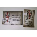 two vintage polish enamel electricity signs: