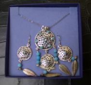 Silver Turquoise Matching Necklass & Earrings: