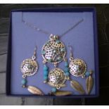 Silver Turquoise Matching Necklass & Earrings: