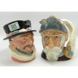 Royal Doulton large Character jugs: Beefeater D6206 & Don Quixote D6455(2)