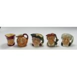 A collection of Royal Doulton miniature character jugs to include: The Cardinal, Mine Host, John