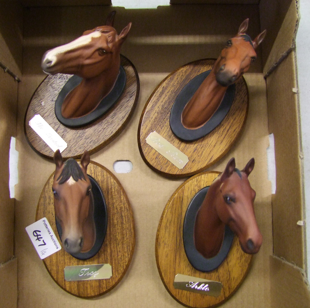 Beswick horse wood plaque figures:Troy, Red Rum, Arkle, The Minstrel (4)
