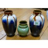 Three Glazed Vases including : Austrian Vienna item & pair marked Belgium, height of tallest 19cm(3)