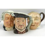 Royal Doulton large Character jugs: Henry VIII D6642, The Lawyer D6498 & Farmer John(3)