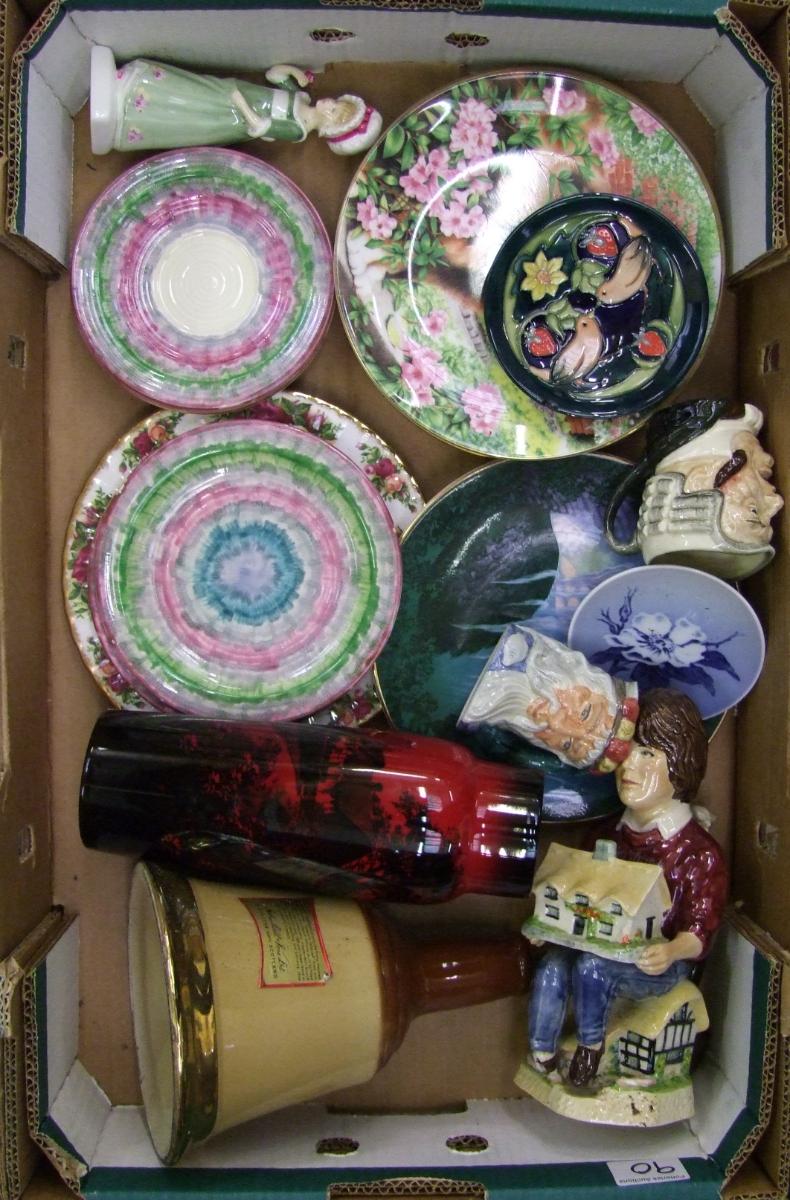 A mixed collection of ceramic items to include: Royal Doulton flambe vase, Moorcroft dish,