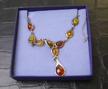 Silver Amber Necklace: