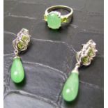 Jade Type Silver Ring & Earring Set: