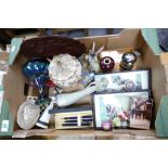 A mixed collection of items to include: continenatl pottery, ornimental boxes, pen set, japanese