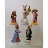 Royal Doulton Bunnykins figures to include:DB213 Sundial, DB214 Lawyer, DB215 Sightseer, DB216