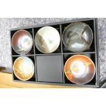 A boxed collection of Japanese Traditional Glazed Studio pottery rice bowls: