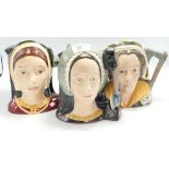 Royal Doulton large Character jugs: Catherine Howard D6645, Anne Boleyn D6644 (chip to base) &