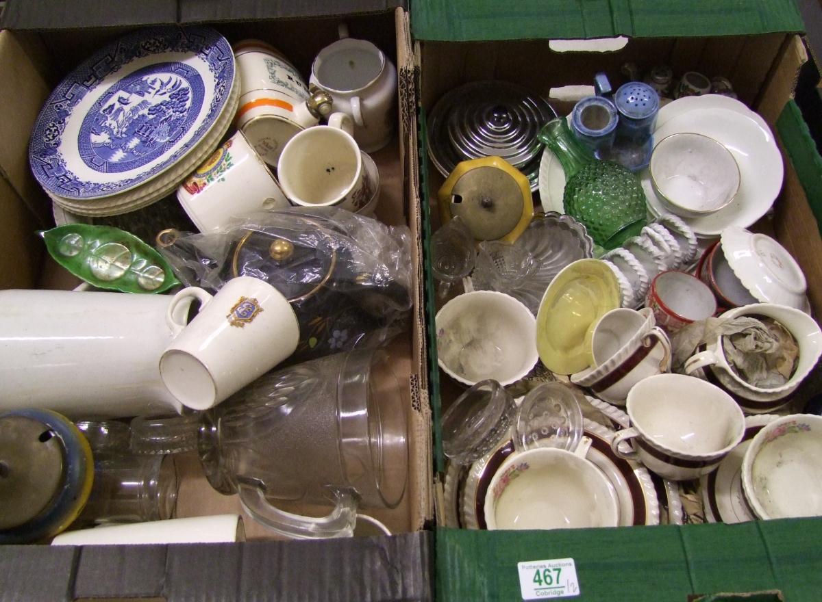 A mixed collection of items to include: glass items, commemorative items ( 2 trays)