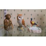 Beswick monkey with pipe: 1049 together with owl 2026 and pheasant (3)