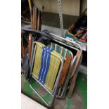 Three Mid Century Aluminium Framed Deck Chairs: together with wood type drain rods(4)