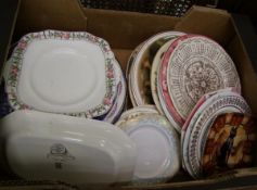 A mixed collection of items to include: Mason's, Woods and similar decorative plates (1 tray).