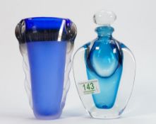 Karlin Rushbrooke perfume bottle: Together with a Jane Charles blue glass vase. Height of tallest