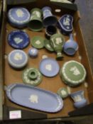 A collection of Wedgwood Jasperware to include: lidded boxes, vases, pin trays, ash trays etc