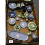 A collection of Wedgwood Jasperware to include: lidded boxes, vases, pin trays, ash trays etc