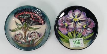 Moorcroft gypsy dance coaster: together with a purple floral coaster dated 2004 (2)