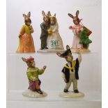 Royal Doulton Bunnykins figures to include: DB283 Juliet, DB284 Romeo, DB285 Christmas morning,