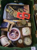 A mixed collection of items to include: Commemorative books, brasses, tin boxes, money boxes etc