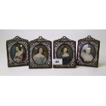 A set of four signed portrait miniatures: in Filigree brass frames