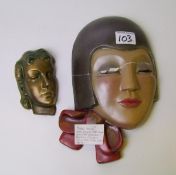 art deco gypsum face plaque : after Lenci c 1930 ( damaged) together with a similar face plaque (2)