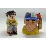 Royal Doulton small limited edition toby jug: The Clown D6936 & small character jug The Golfer