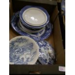 A collection of Blue & White Dinnerware to include: platter, lidded tureen , plates etc